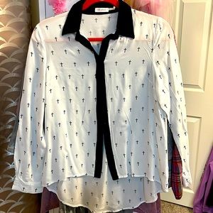 Blu Pepper button up shirt with crosses Size M
